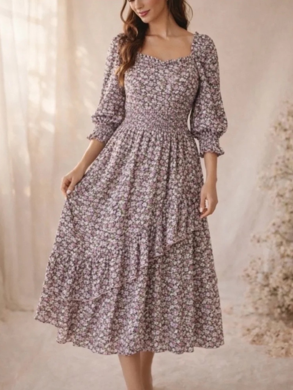 Ivy City Co Olivia Smocked Dress in Purple